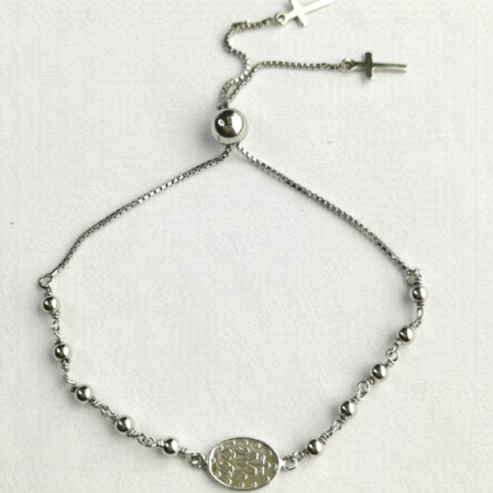 NWT Sterling Silver decade rosary prayer slider bracelet Cross charm